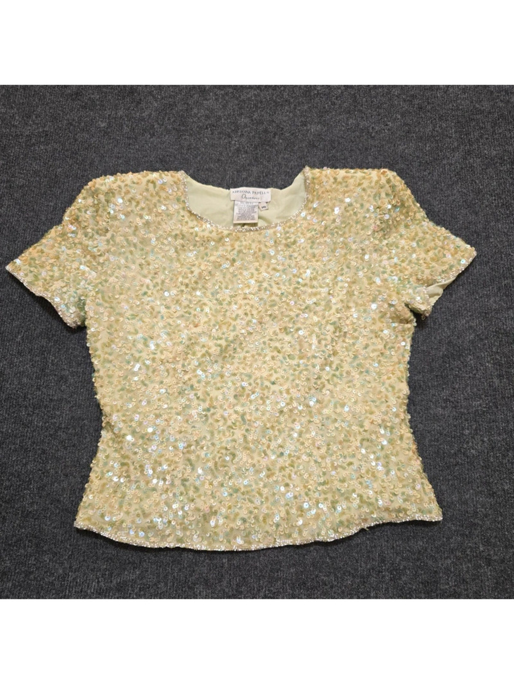 Vintage Adrianna Papell Silk Sequin Blouse 10 Pastel Iridescent Beaded Top